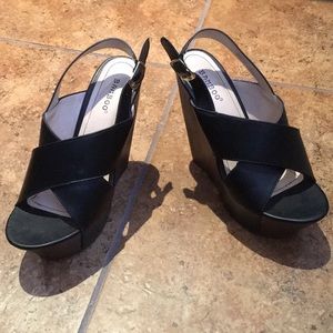 Bamboo wedges worn once. Black with brown wedge.